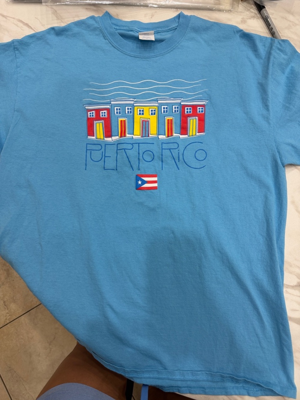 Puerto Rico Colorful Houses Graphic Tee - Light Blue size men xl